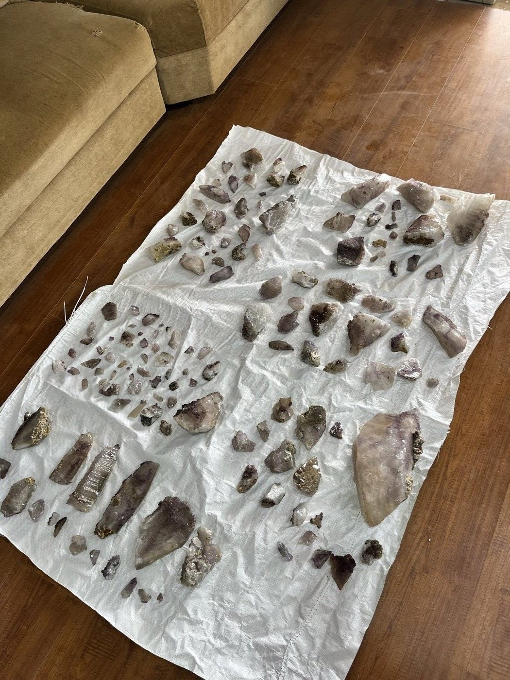 More of the Karur amethyst stock laid out