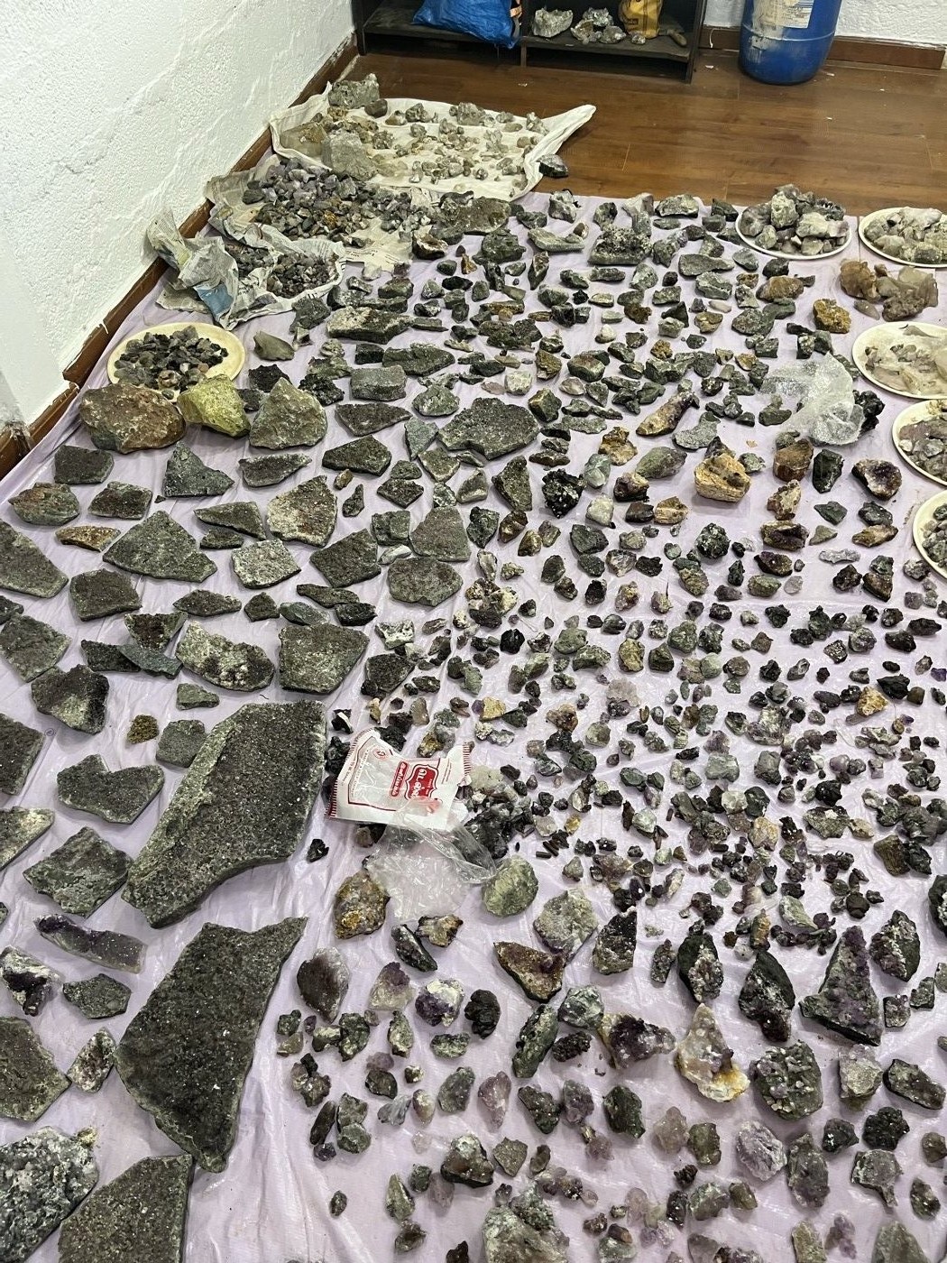 A closer look at the Karur amethyst stock laid out